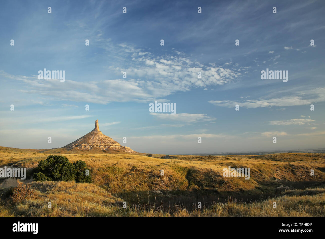 Chimney Rock National Historic Site, western Nebraska, USA. The peak of Chimney Rock is 1289 meters above sea level. Stock Photo