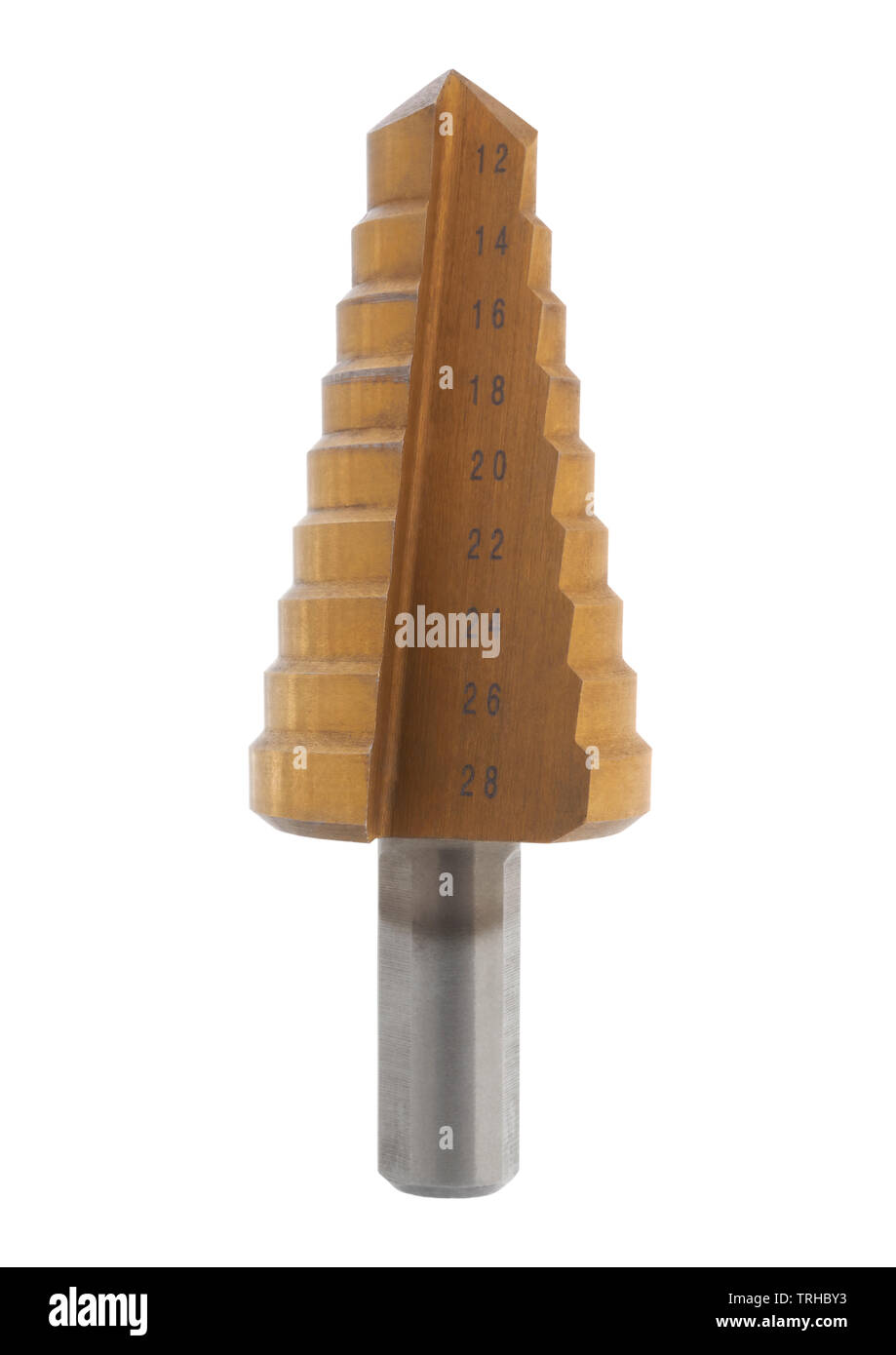 Step drill bit on white background Stock Photo