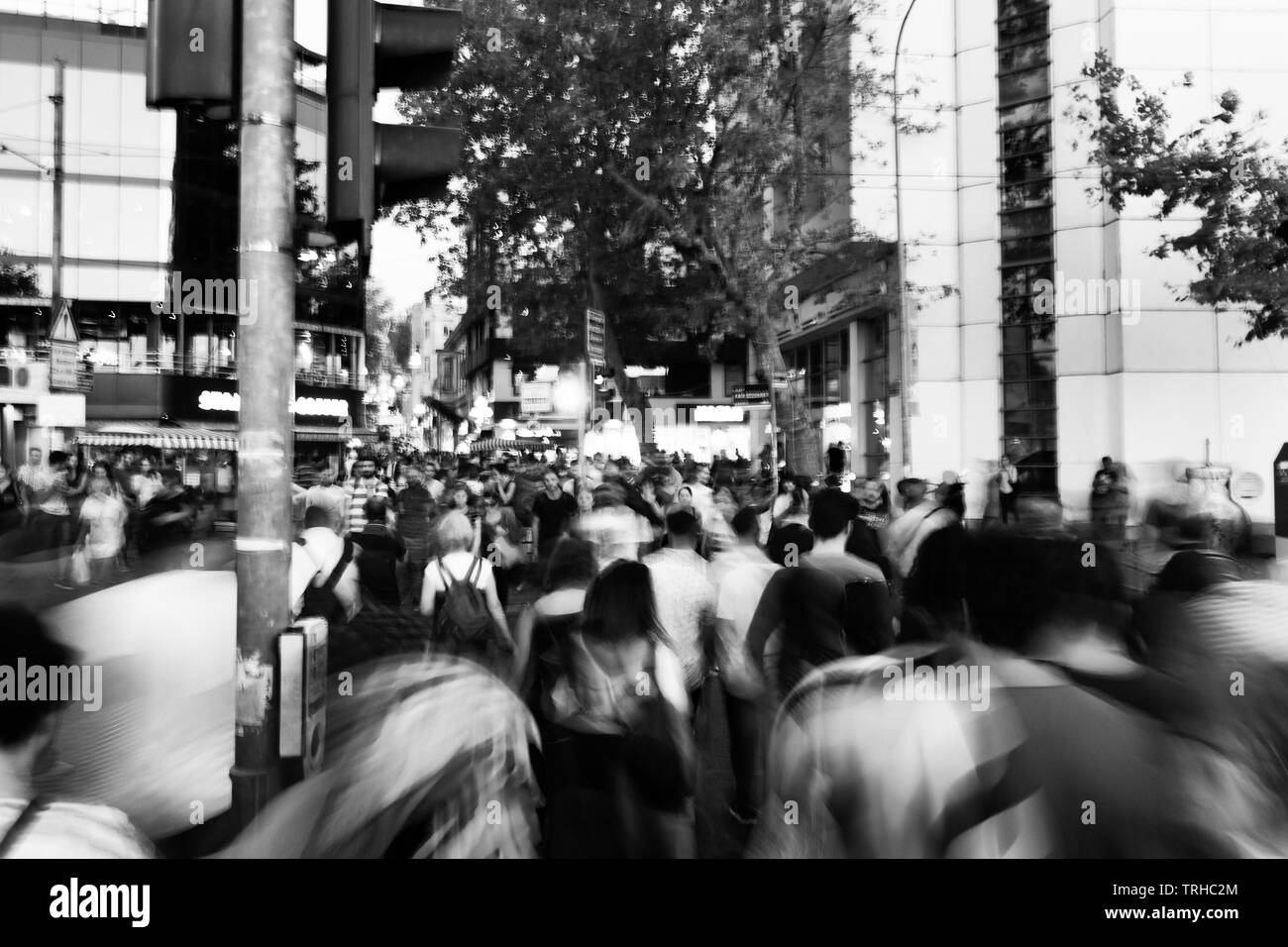 Defocused walking crowd of people at traffic lights at Istanbul Kadikoy Stock Photo