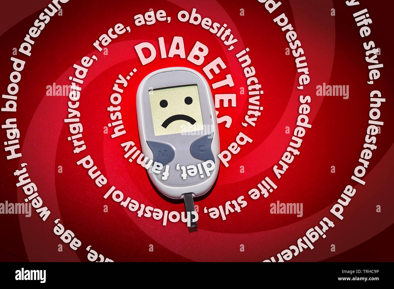 Diabetes symptoms written in spiral around the illustrating