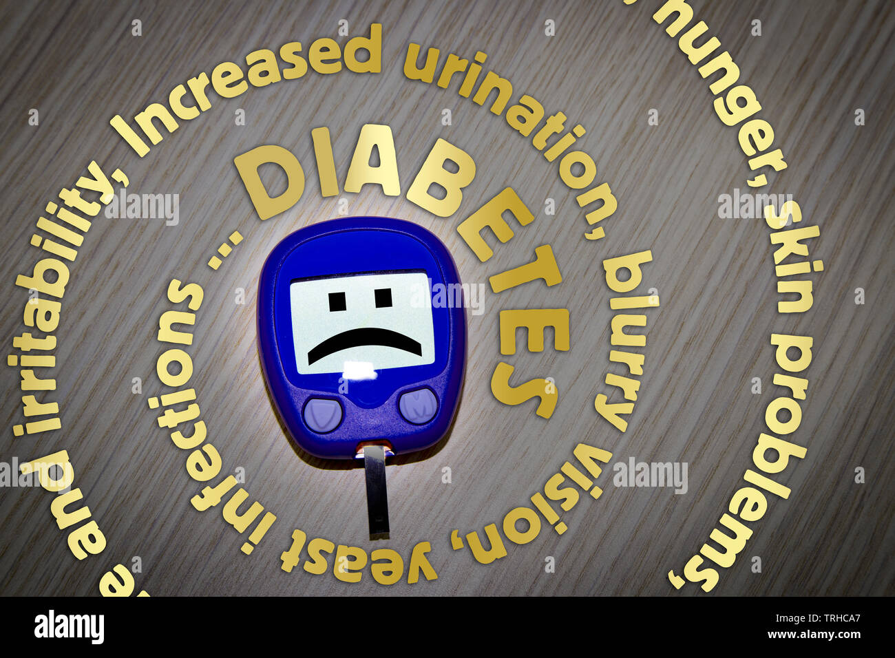 Diabetes symptoms written in spiral around the illustrating
