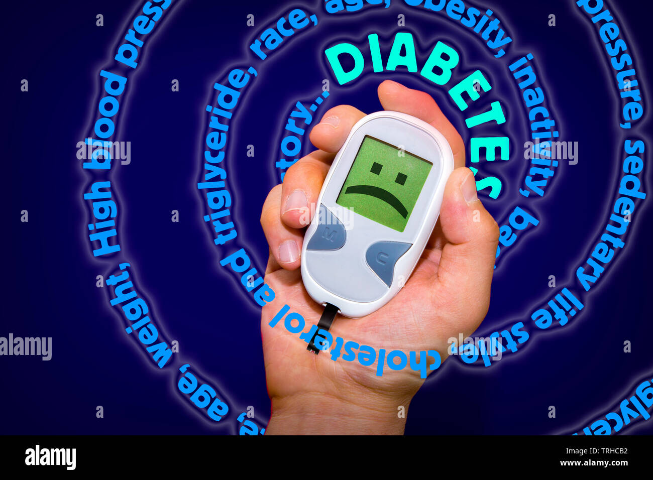 Diabetes symptoms written in spiral around the illustrating