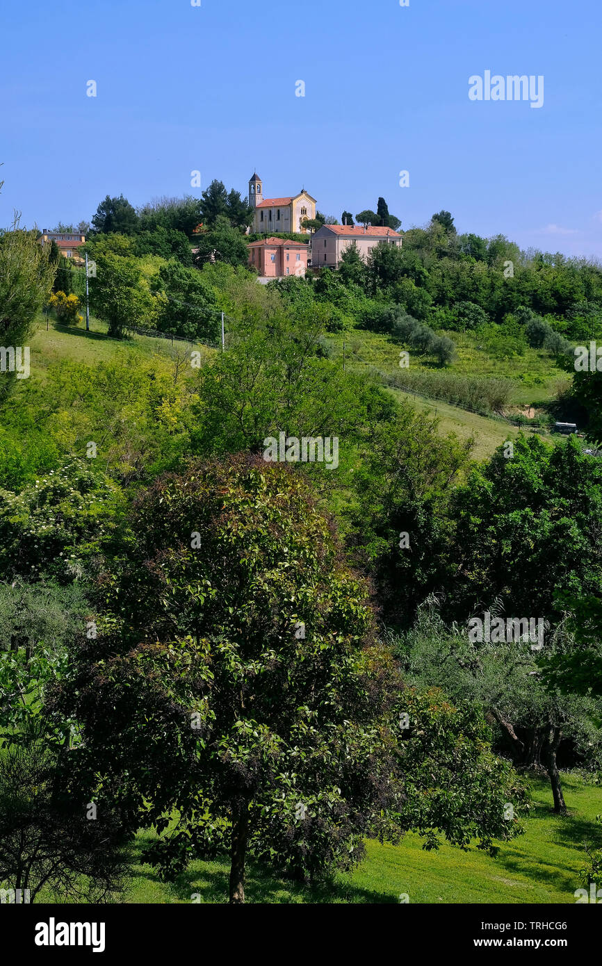 Fiorenzuola di Focara, Monte San Bartolo Natural Park, SP44, Panoramica Adriatica, Marche Province, Italy Stock Photo