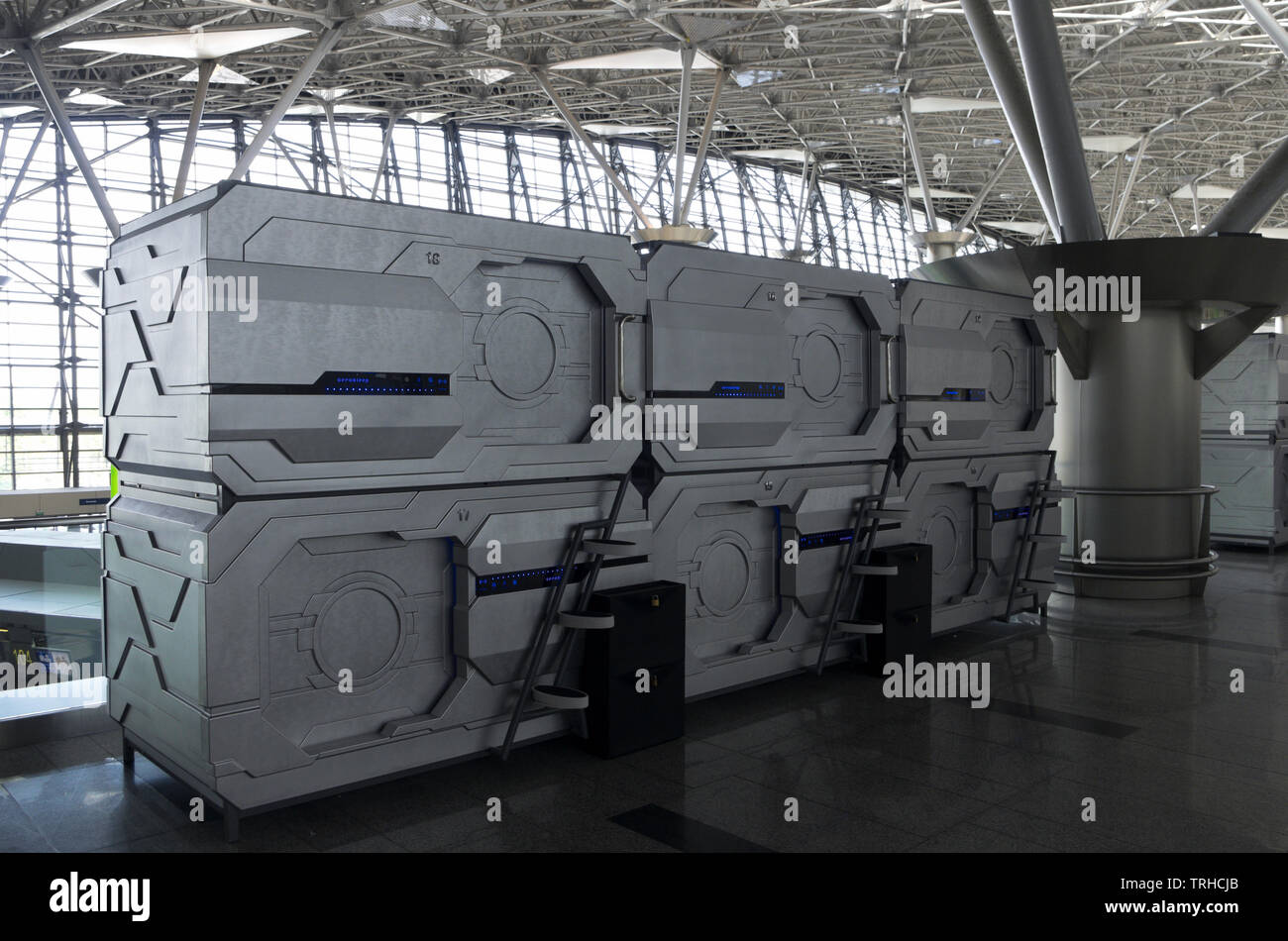 Vnukovo airport, Moscow, Russia - May 21, 2019: Capsule hotel