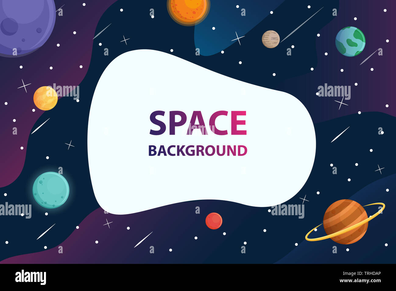 white frame text with planet  in space galaxy background,vector Stock Photo