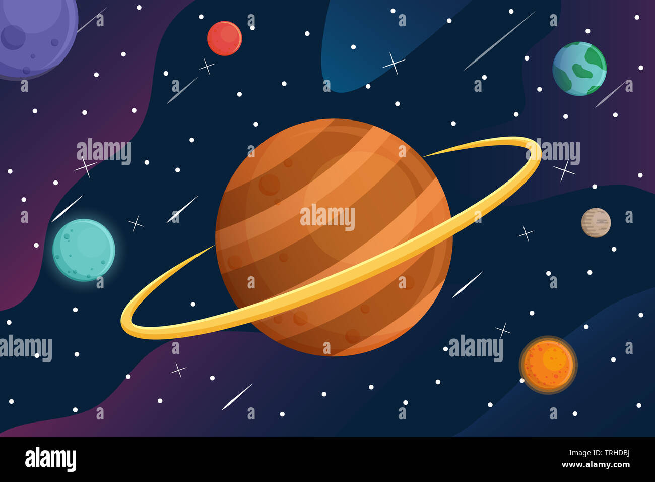 galaxy with cartoon planets in space background,vector Stock Photo