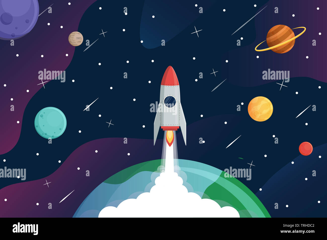 Rocket fly to galaxy,exploring space background,vector Stock Photo - Alamy