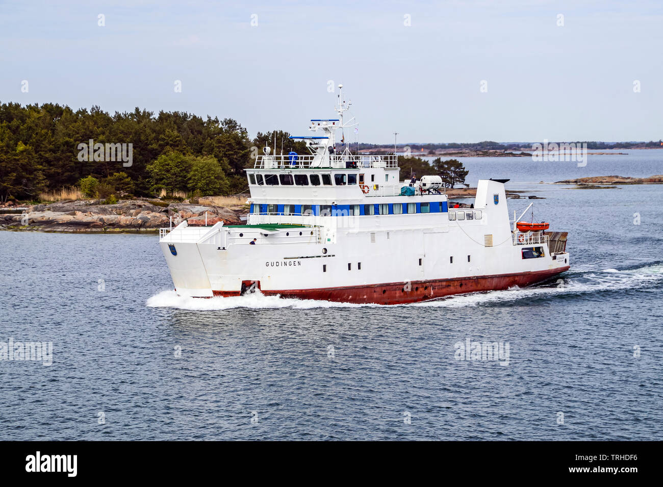 Small car and passenger ferry M/S Gudingen off Åland finland Europe Stock Photo