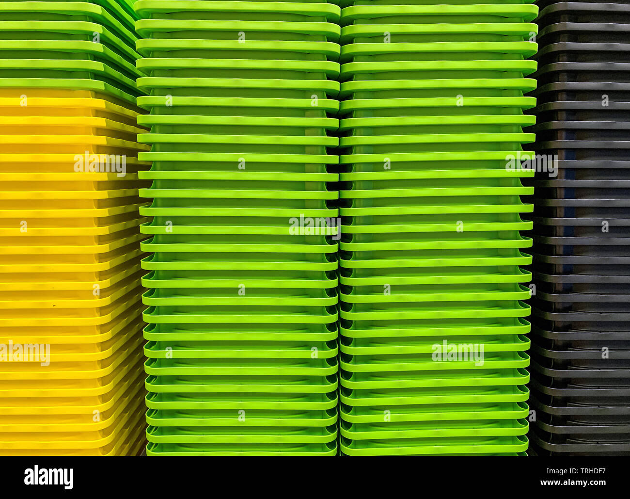Colored stacked plastic boxes Stock Photo