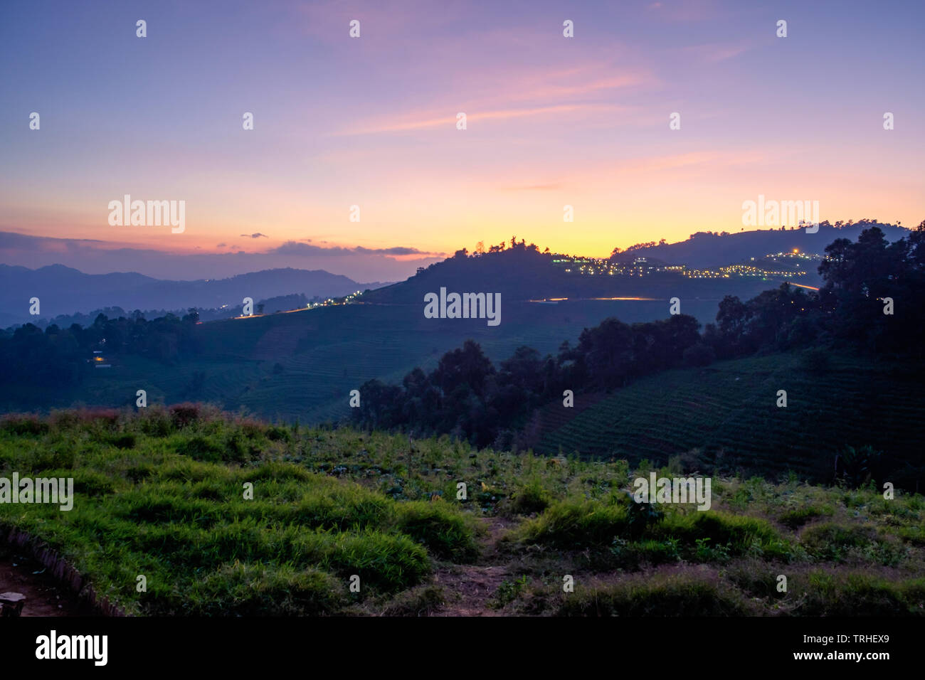 Mon cham, Mon jam, landscape sunset twilight beautiful at chiang mai Stock Photo