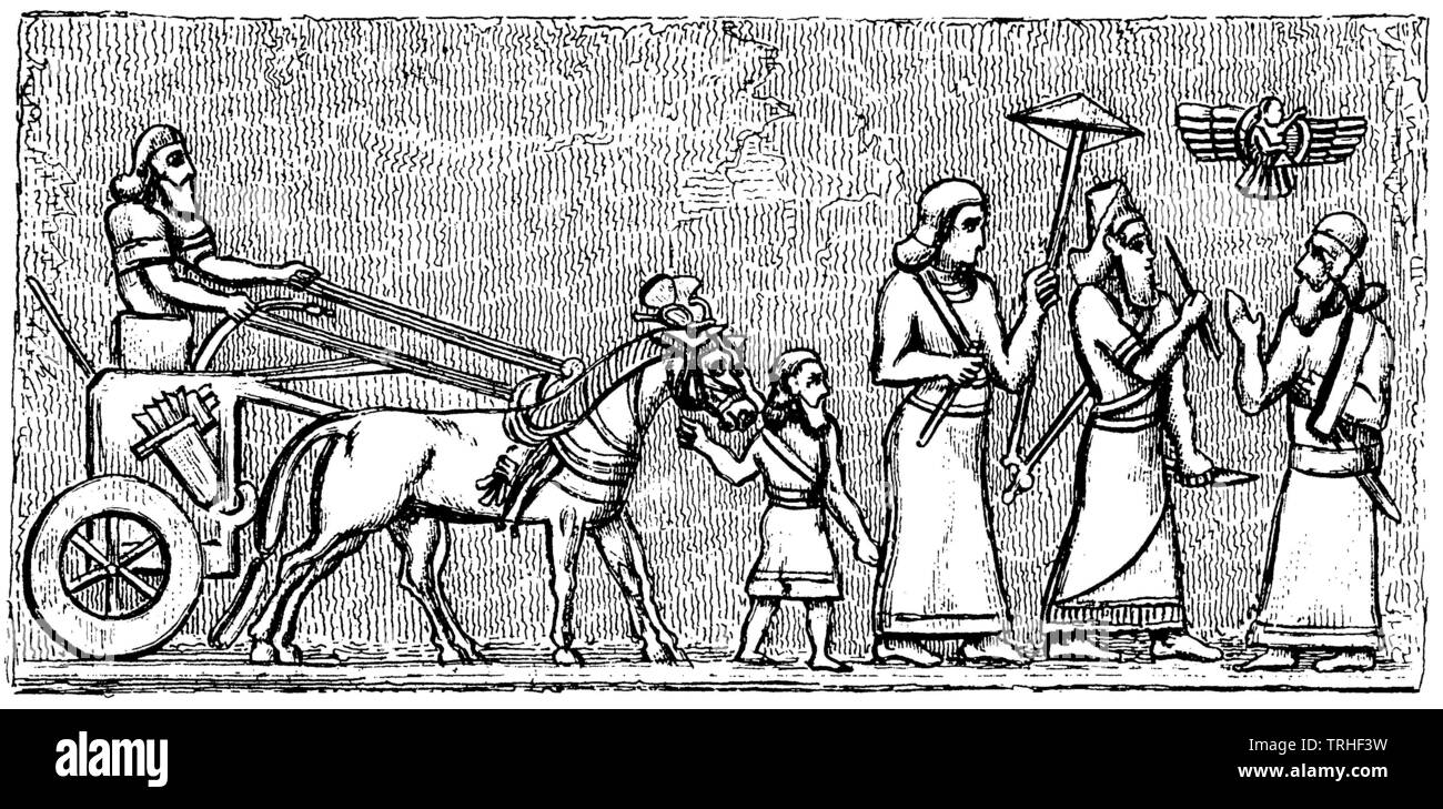 Scenes of Assyrian life, ,  (cultural history book, 1875) Stock Photo