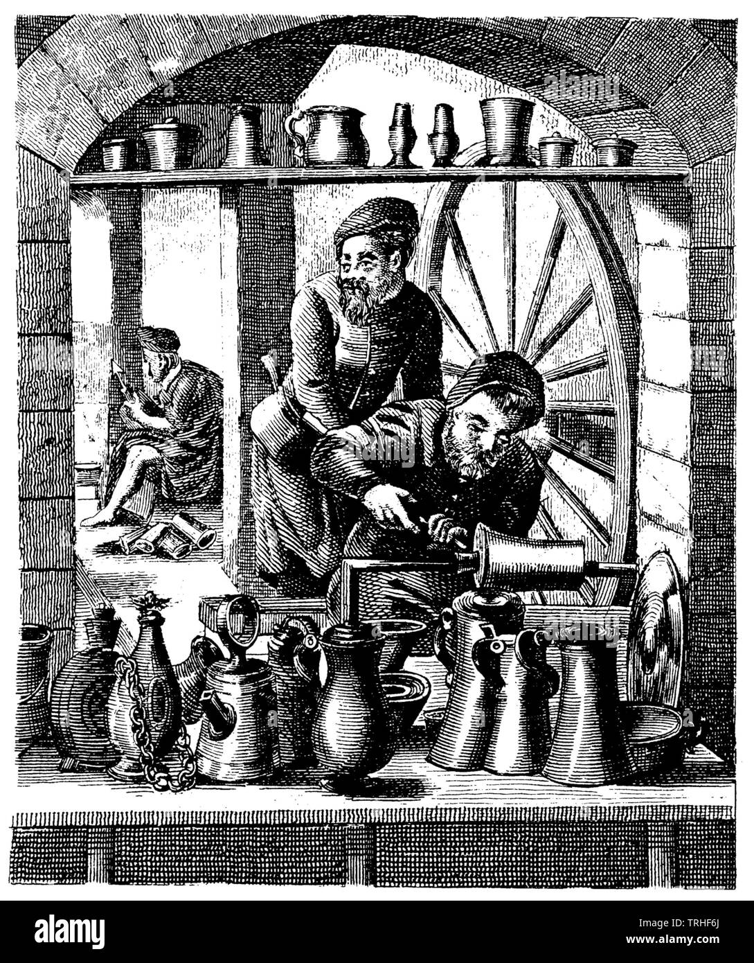 Craftsmen of the 16th century: candelabra casters, candlemakers, ,  (cultural history book, 1875) Stock Photo
