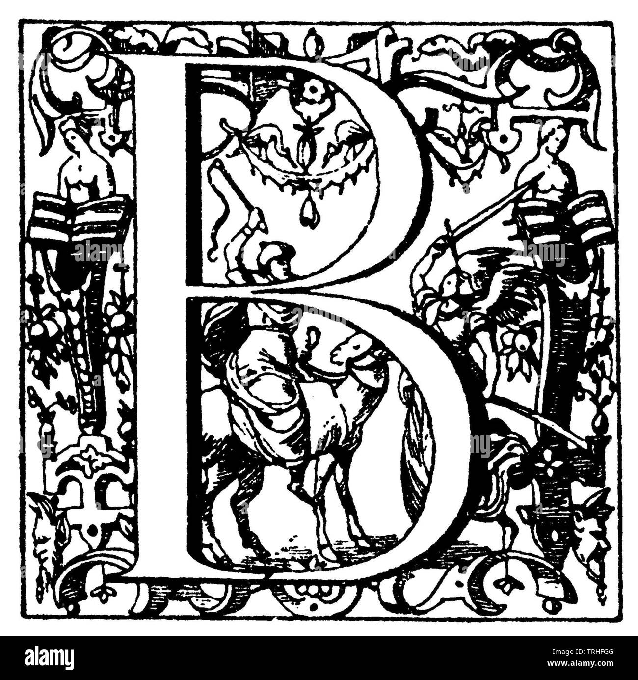 Latin initial: letter B. Renaissance initial from the 17th century ...