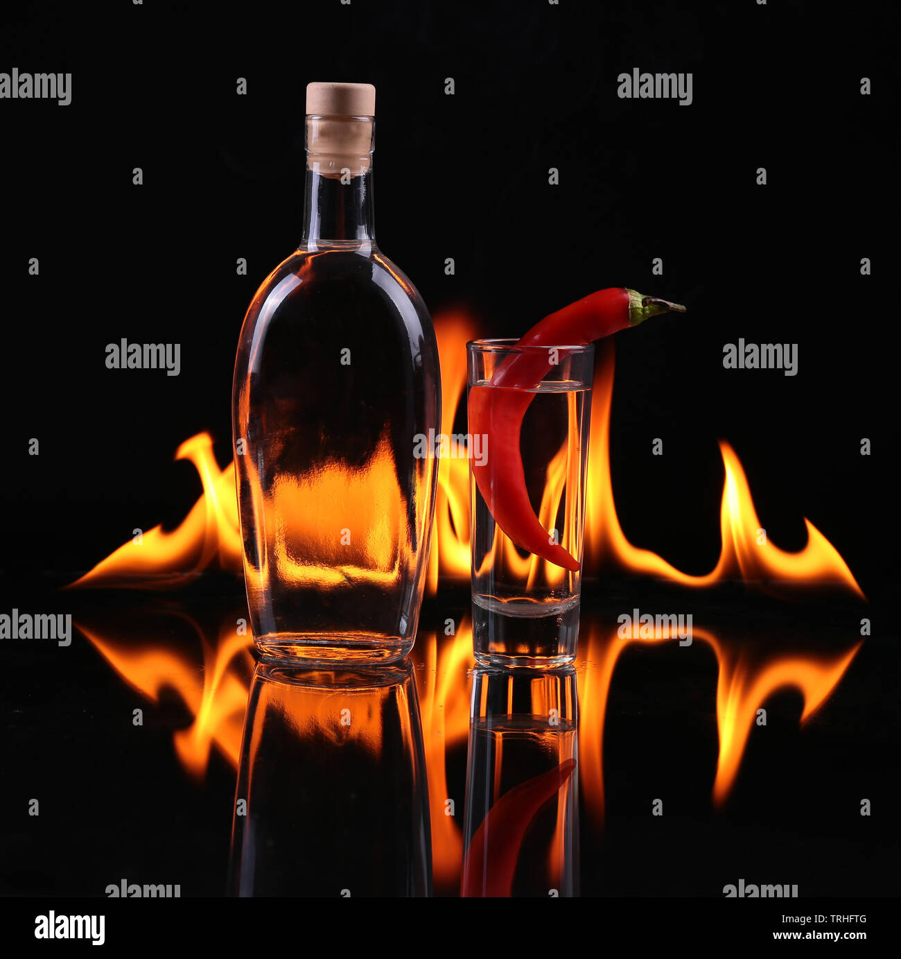 Stack of tequila on fire Stock Photo - Alamy