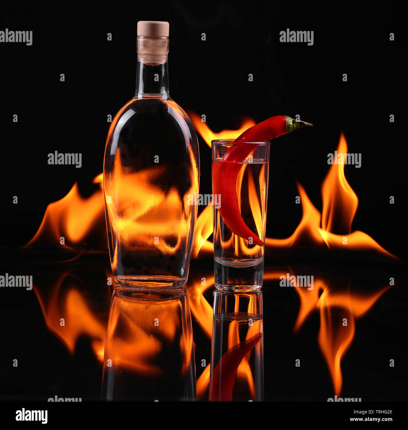 Stack of tequila on fire Stock Photo - Alamy