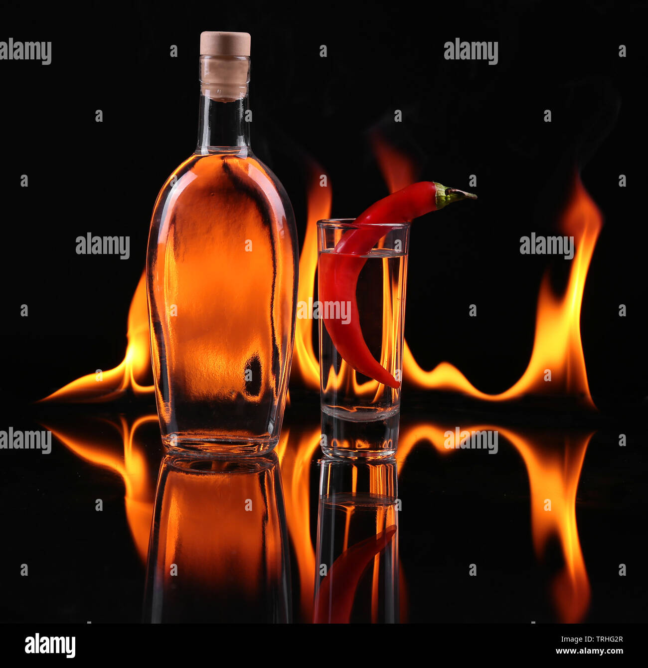 Stack of tequila on fire Stock Photo - Alamy