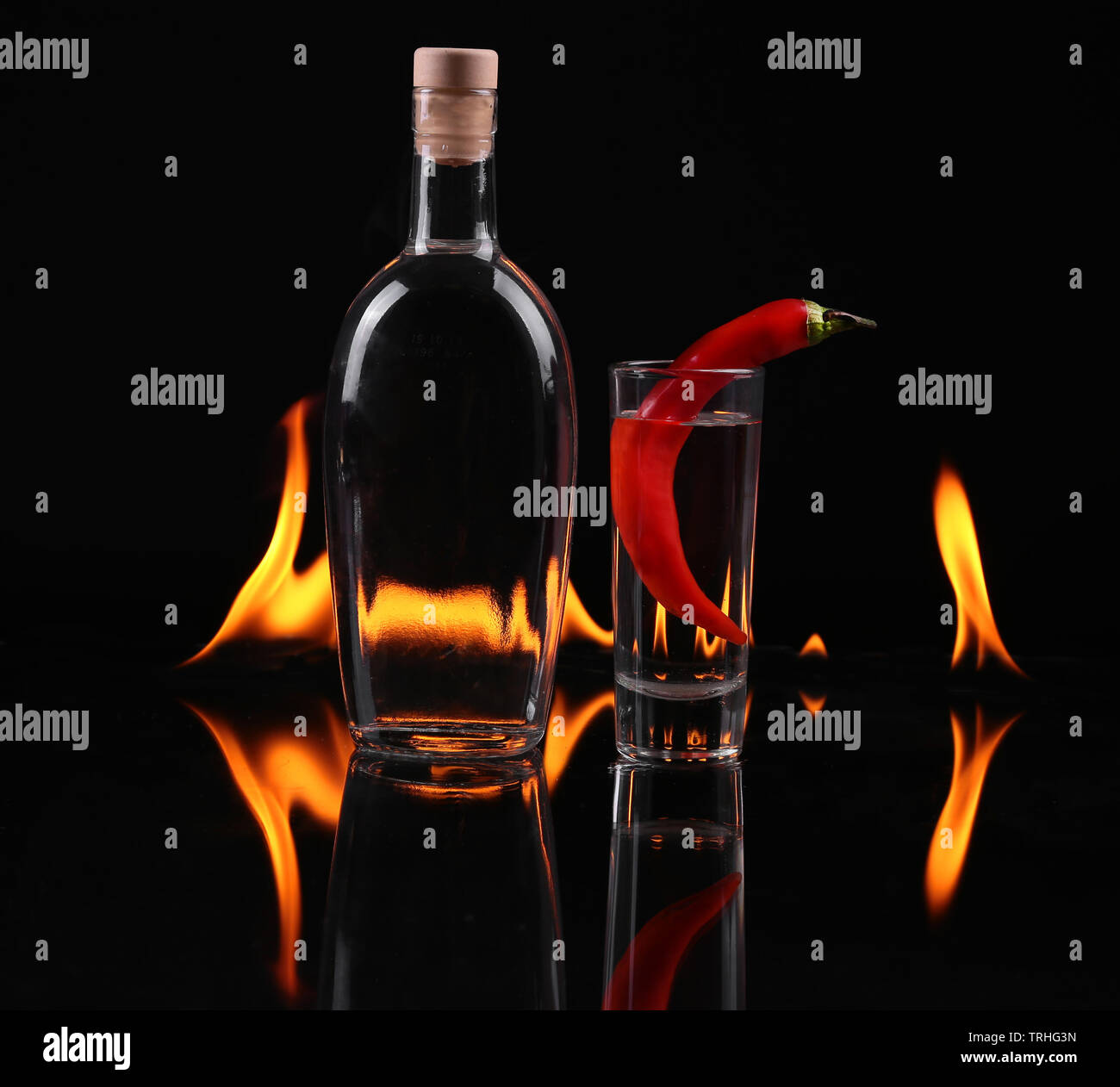 Stack of tequila on fire Stock Photo - Alamy