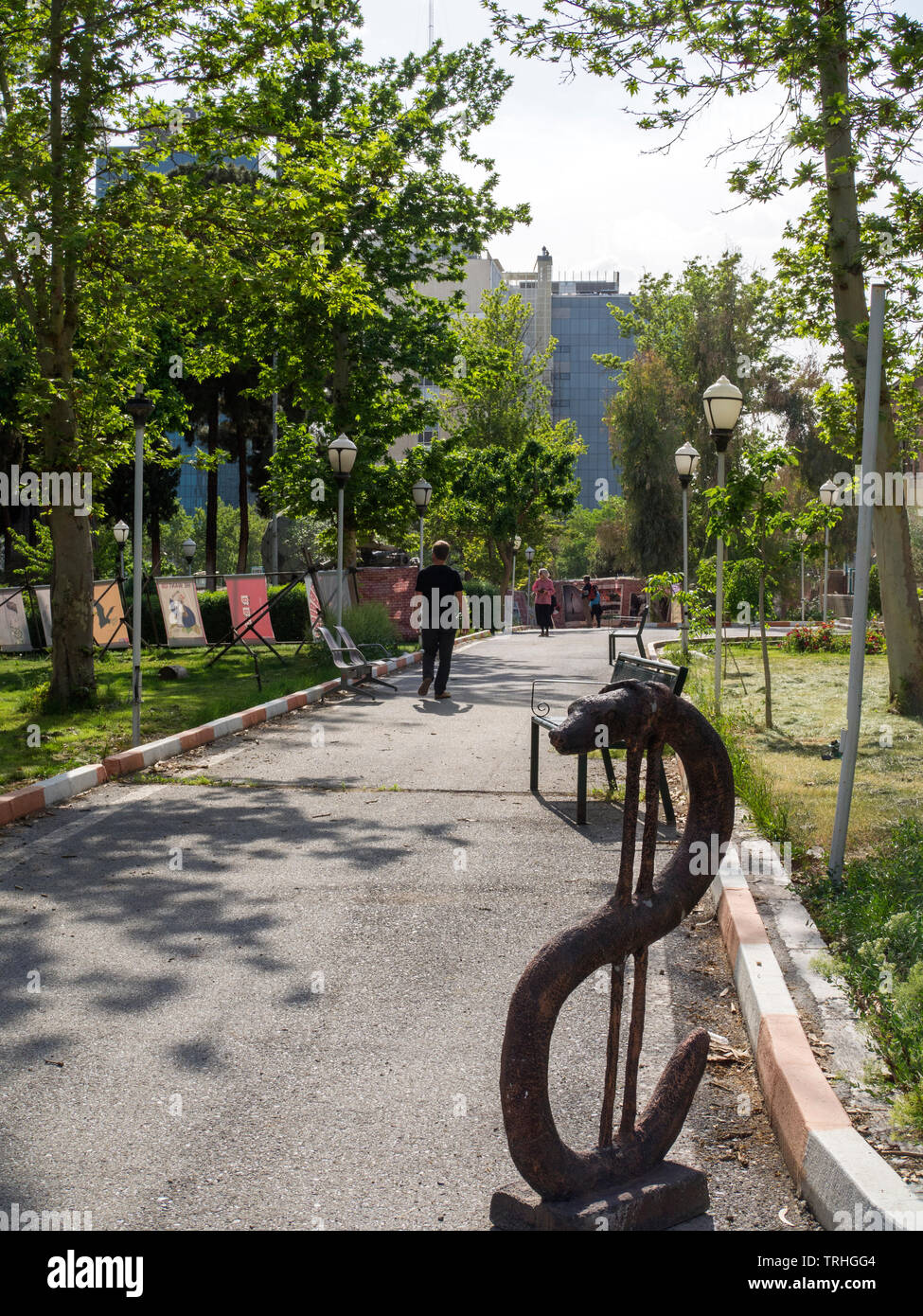A dollar snake statue at the Museum- Garden of Anti Arrogance, the former embassy of America, in Tehran. The embassy was seized after diplomatic relat Stock Photo