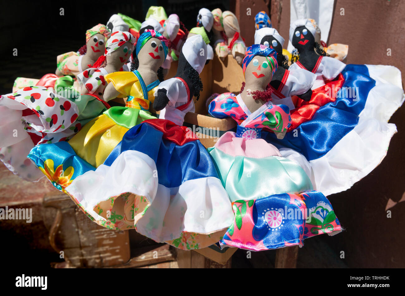 Handcrafted dolls for sale outside a private house in one of the streets of Trinidad an old colonial town in Cuba, Caribbean Stock Photo