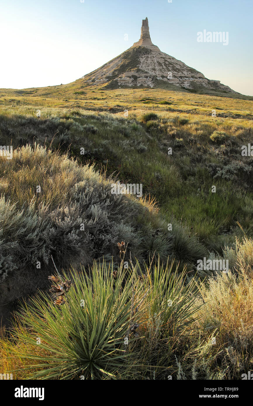 Chimney Rock National Historic Site, western Nebraska, USA. The peak of Chimney Rock is 1289 meters above sea level. Stock Photo