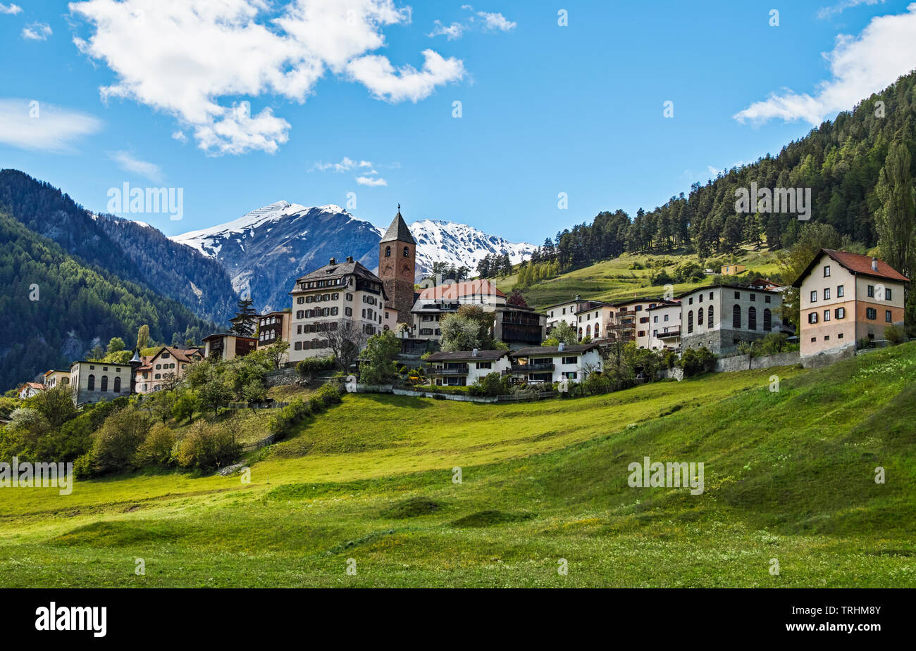 Ramosch Switzerland Mountains Landscape Stock Photo