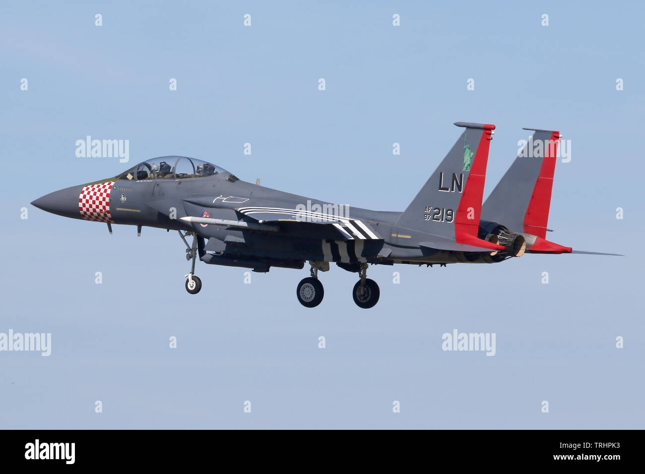 The 492nd FS F-15E marked for the 75th anniversary of D-Day landing at RAF Lakenheath. Stock Photo