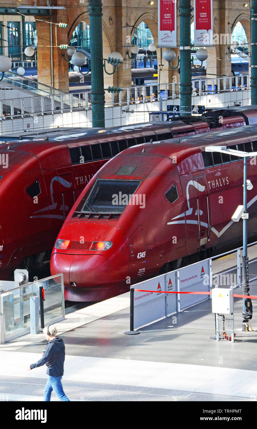 Thalis trains in North Railway Station, Paris, Ile-de-France, France Stock Photo