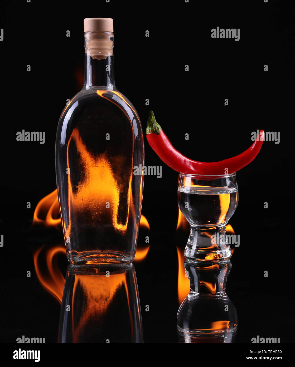 Stack of tequila on fire Stock Photo - Alamy