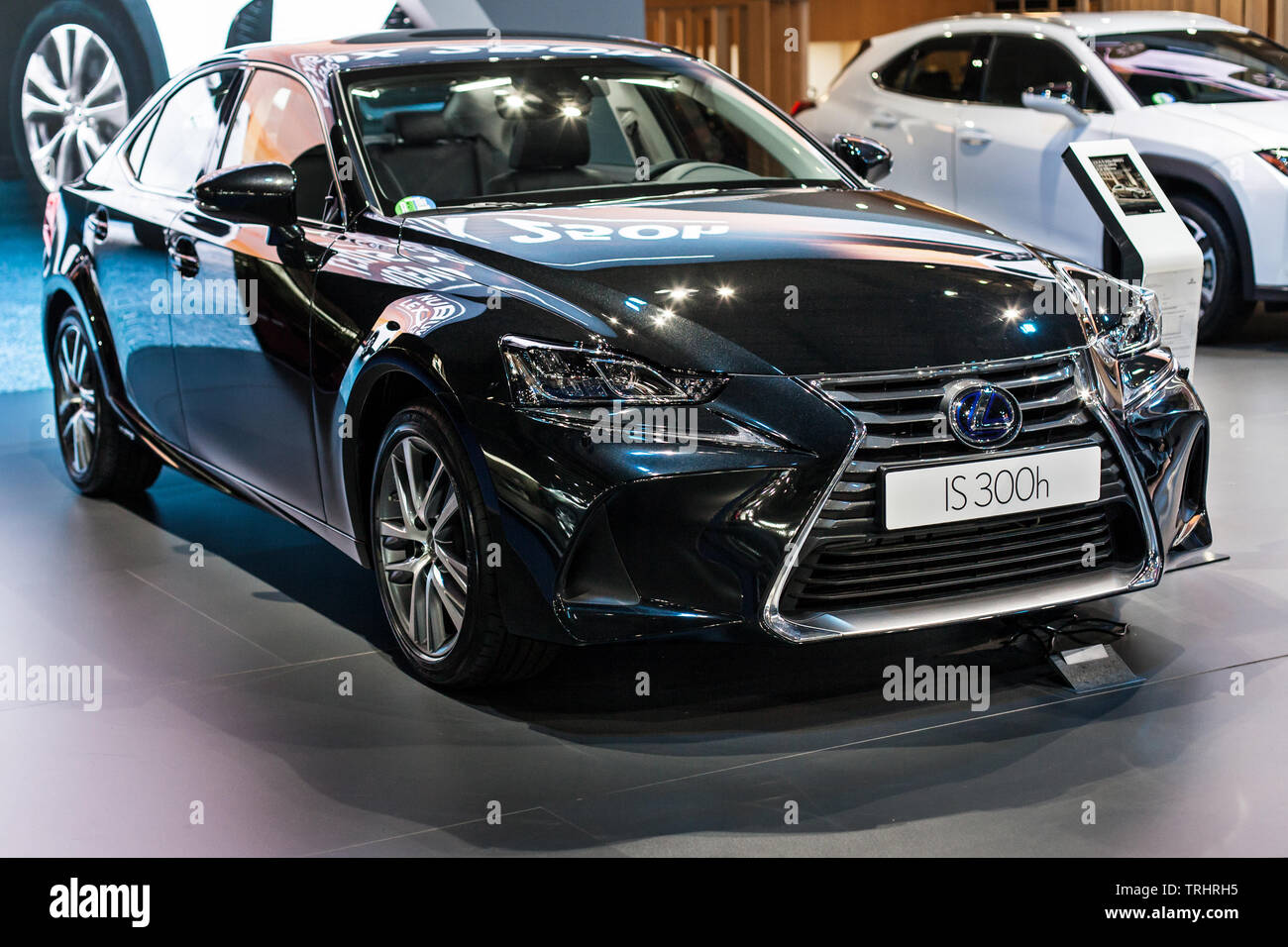 Barcelona, Spain - May 19, 2019: Lexus IS 300h showcased at Automobile Barcelona 2019. Stock Photo
