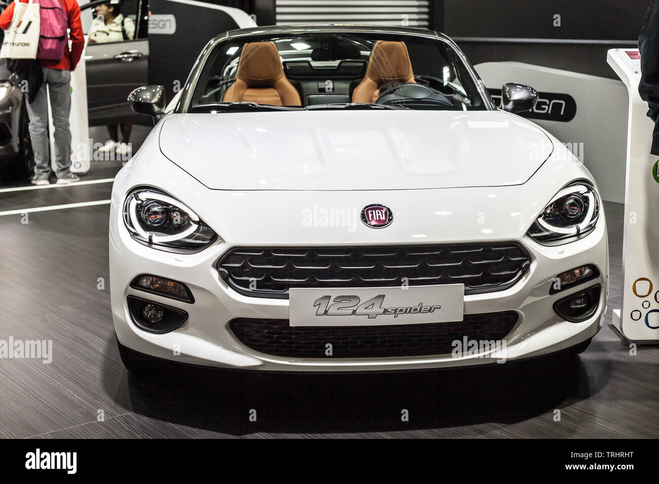 Barcelona, Spain - May 19, 2019: Fiat 124 Spider showcased at Automobile Barcelona 2019. Stock Photo