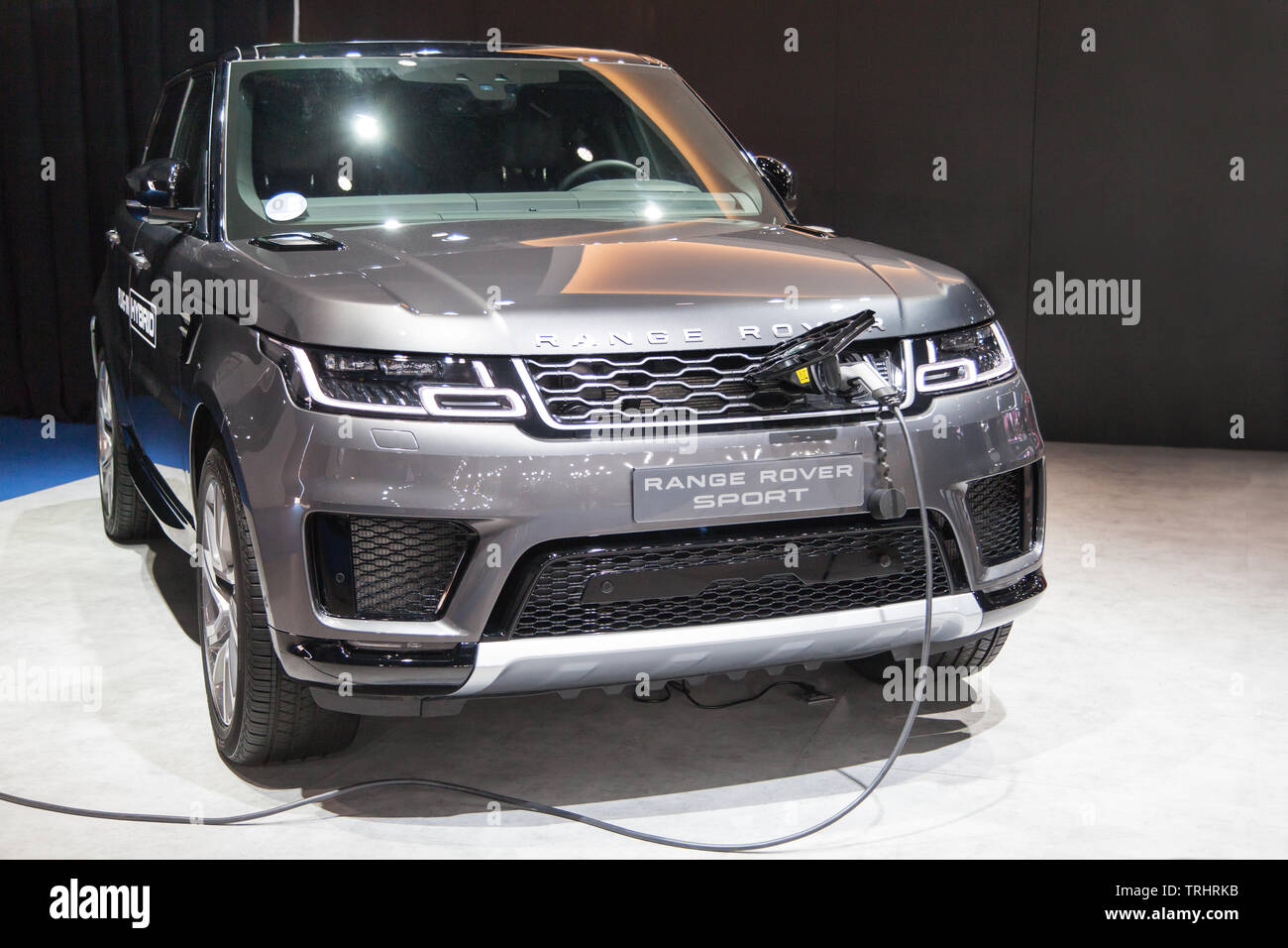 Barcelona, Spain - May 19, 2019: Range Rover Sport PHEV showcased at Automobile Barcelona 2019. Stock Photo