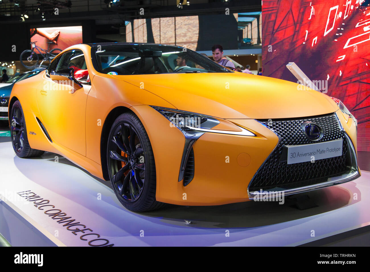 Barcelona, Spain - May 19, 2019: Lexus LC 500h Matte Prototype showcased at Automobile Barcelona 2019 in Barcelona, Spain. Stock Photo
