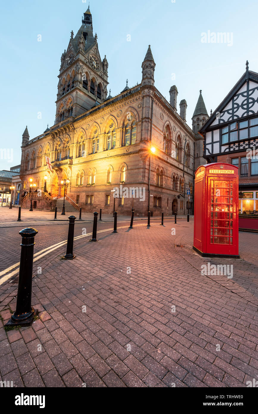 The chester city town hall is Gothic Revival style, applying features of late 13th-century Gothic architecture to a modern use. Chester, UK. Stock Photo