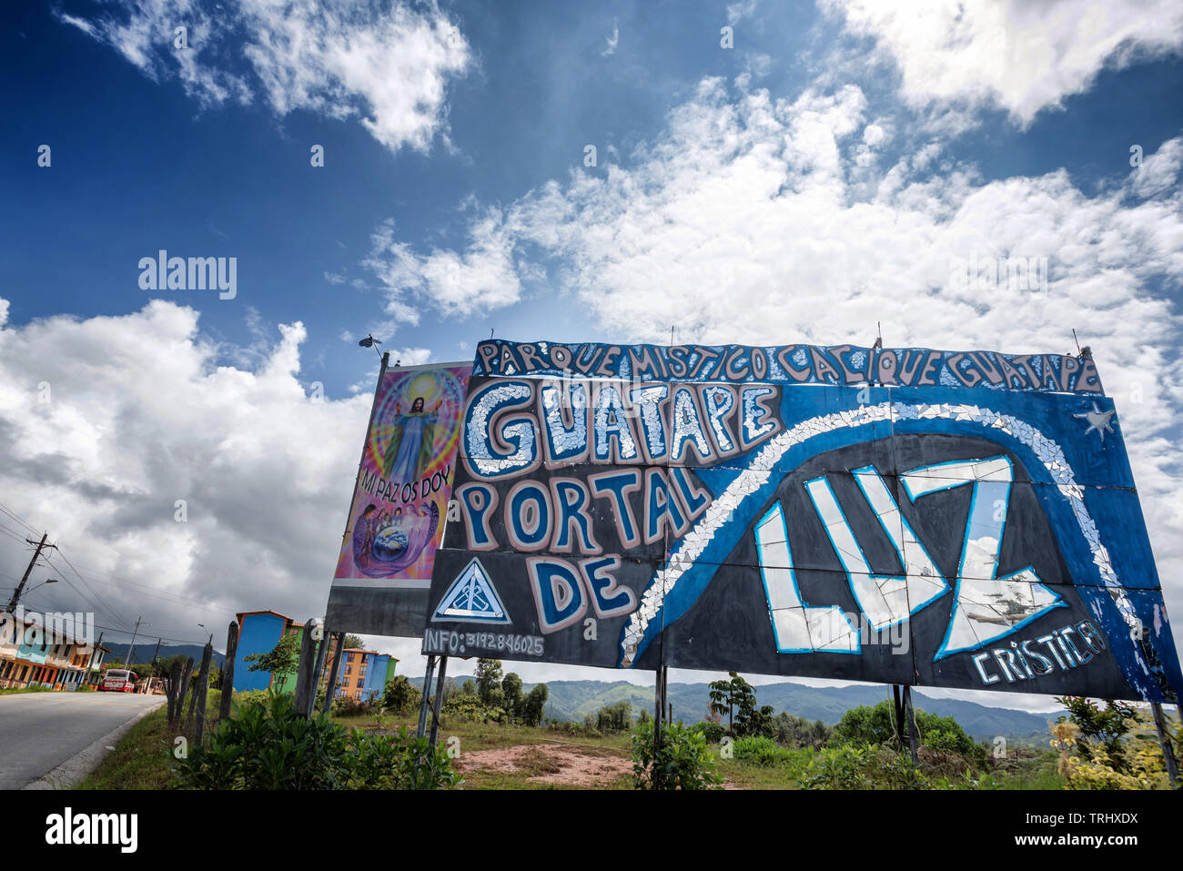 GUATAPE, COLOMBIA - NOV 10: The welcome sign to the small city of Gautape, Colombia on November 10, 2017. The city is located 90 minutes outside of Co Stock Photo