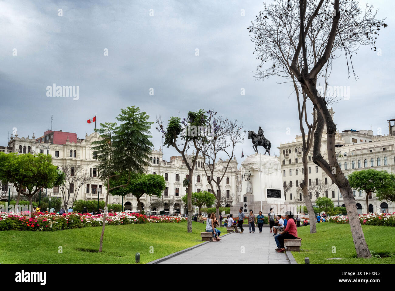LIMA, PERU - JAN 21: Plaza San Martin in Lima, Peru, on January 21, 2017. The plaza is at the heart of the city's historic center. Stock Photo