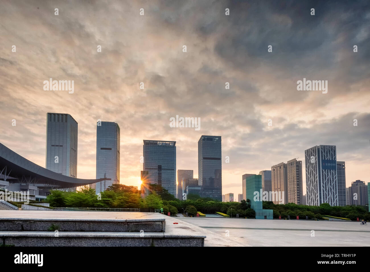 SHENZHEN, CHINA - APR 11:  The brand new skyline at Shenzhen, China on April 11, 2018. The city is reputable for being a technology hub right across f Stock Photo