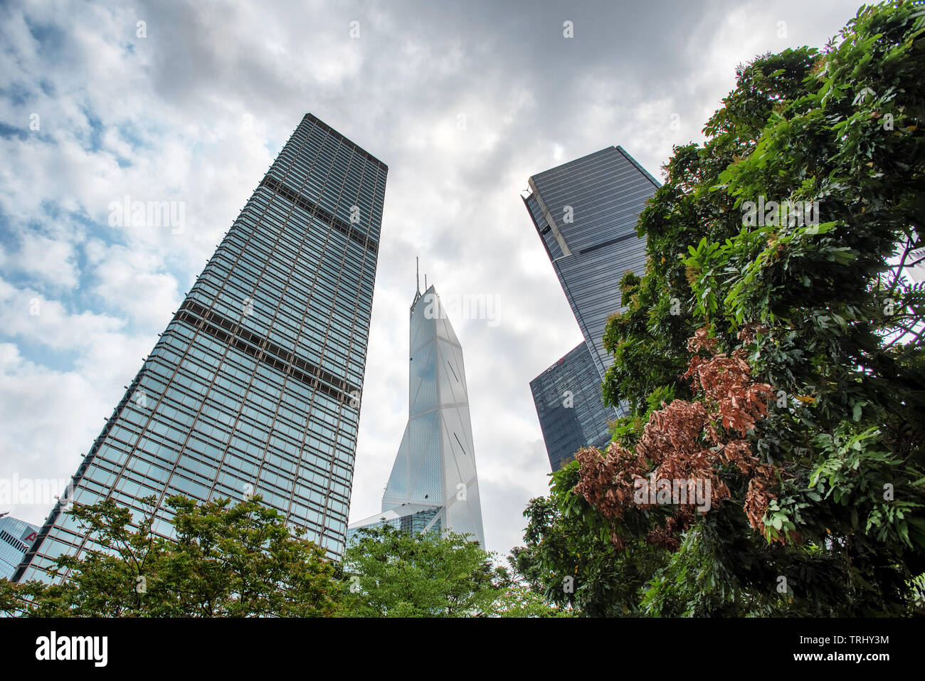 Skyscrapers in Hong Kong on a cloudy day Stock Photo