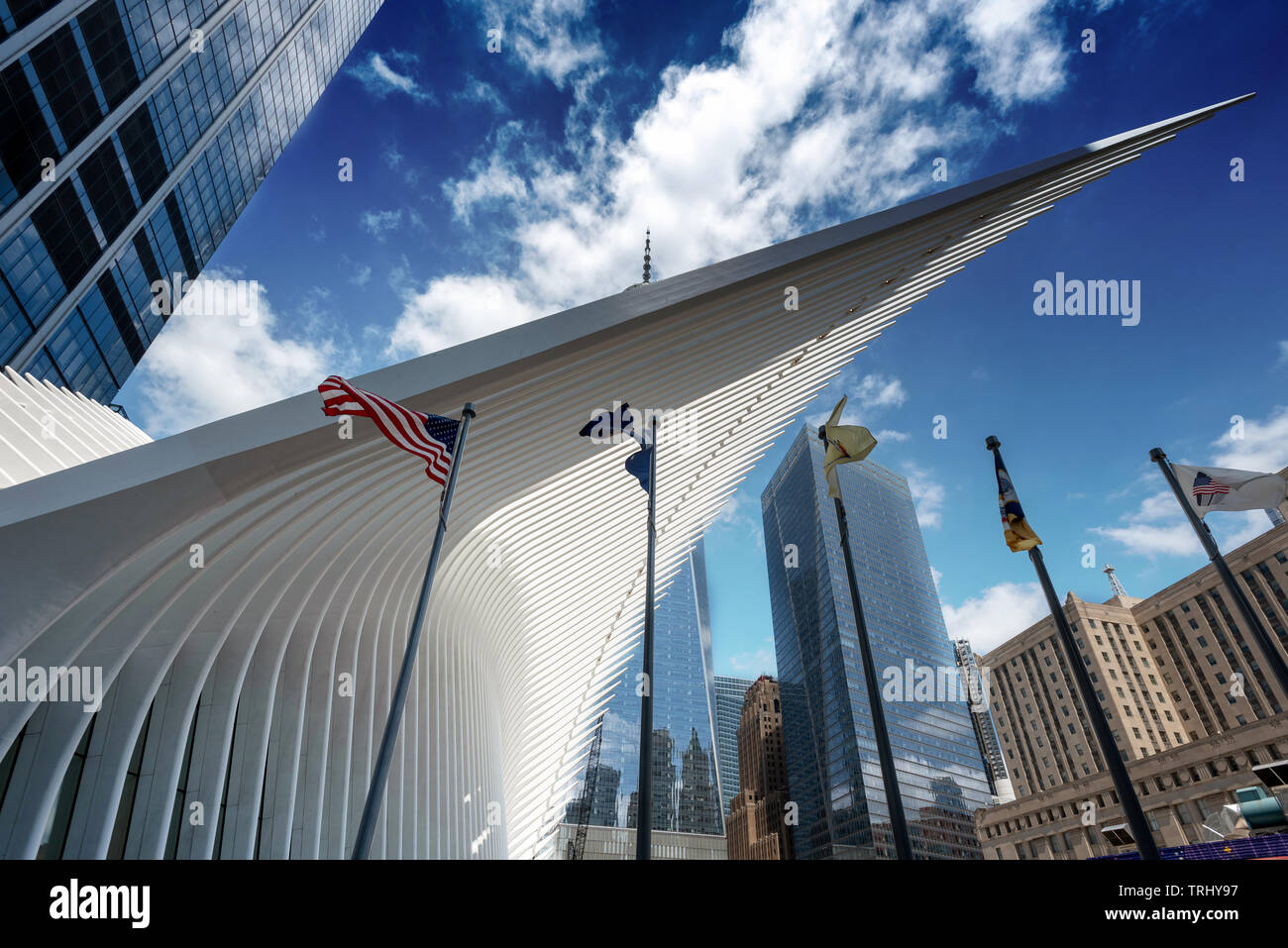 The impressive architecture of the Oculus transportation hub in downtown, New York City's financial district Stock Photo