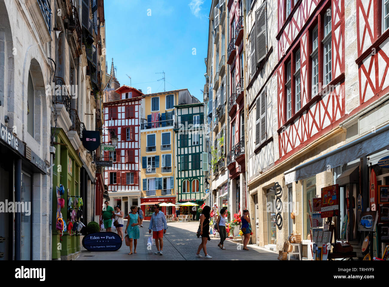 Scene at Bayonne, France on a summer day. The city is located in the