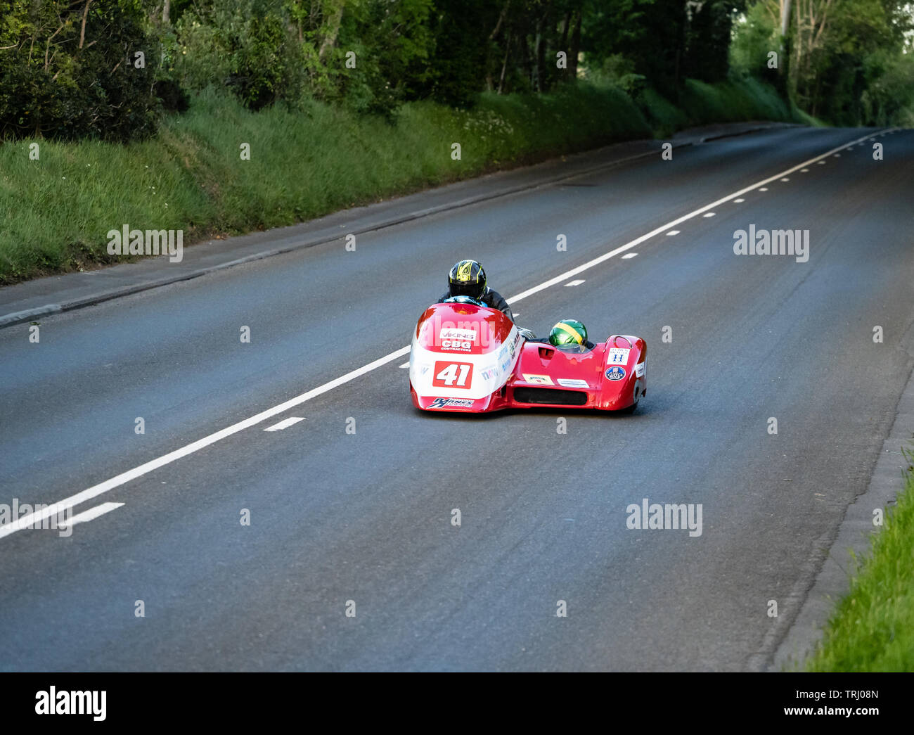 Motorcycle sidecar racers at the Isle of Man TT road race, 2019 Stock ...