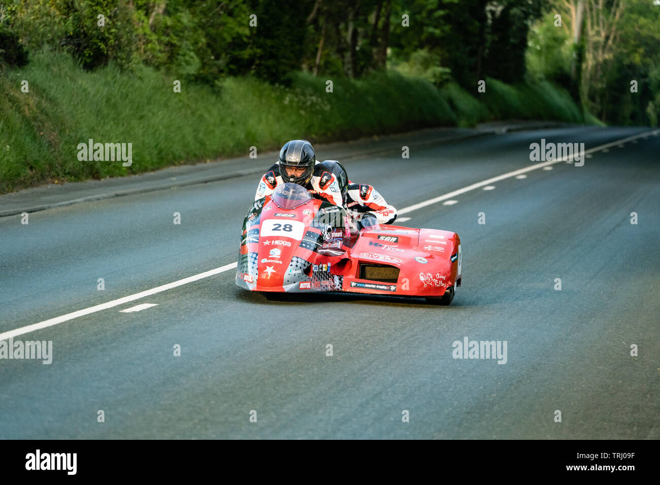 Motorcycle sidecar racers at the Isle of Man TT road race, 2019 Stock ...