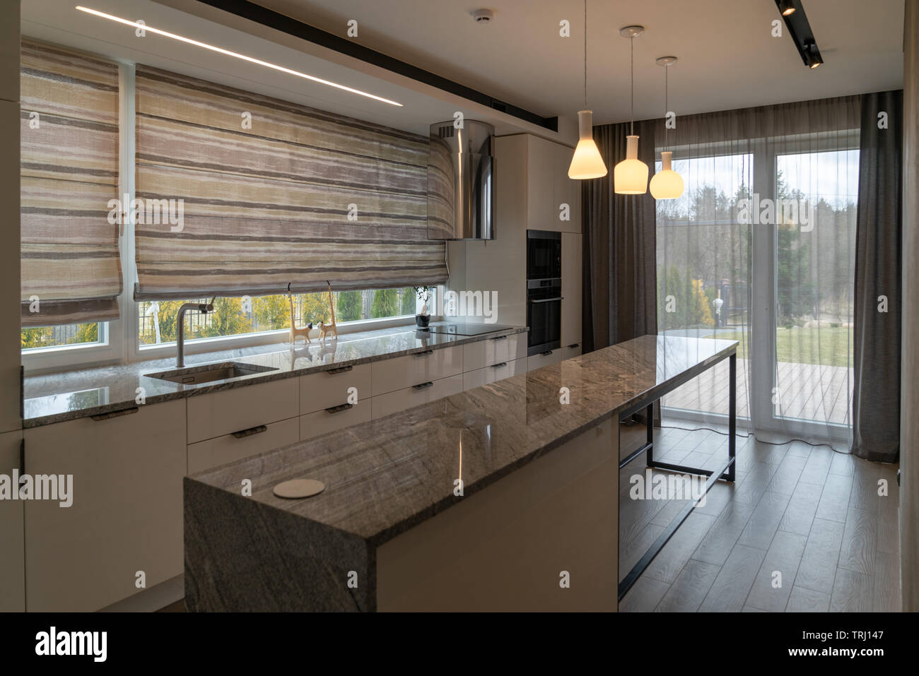 Modern Beautiful Kitchen With Home Furnishings In Luxury