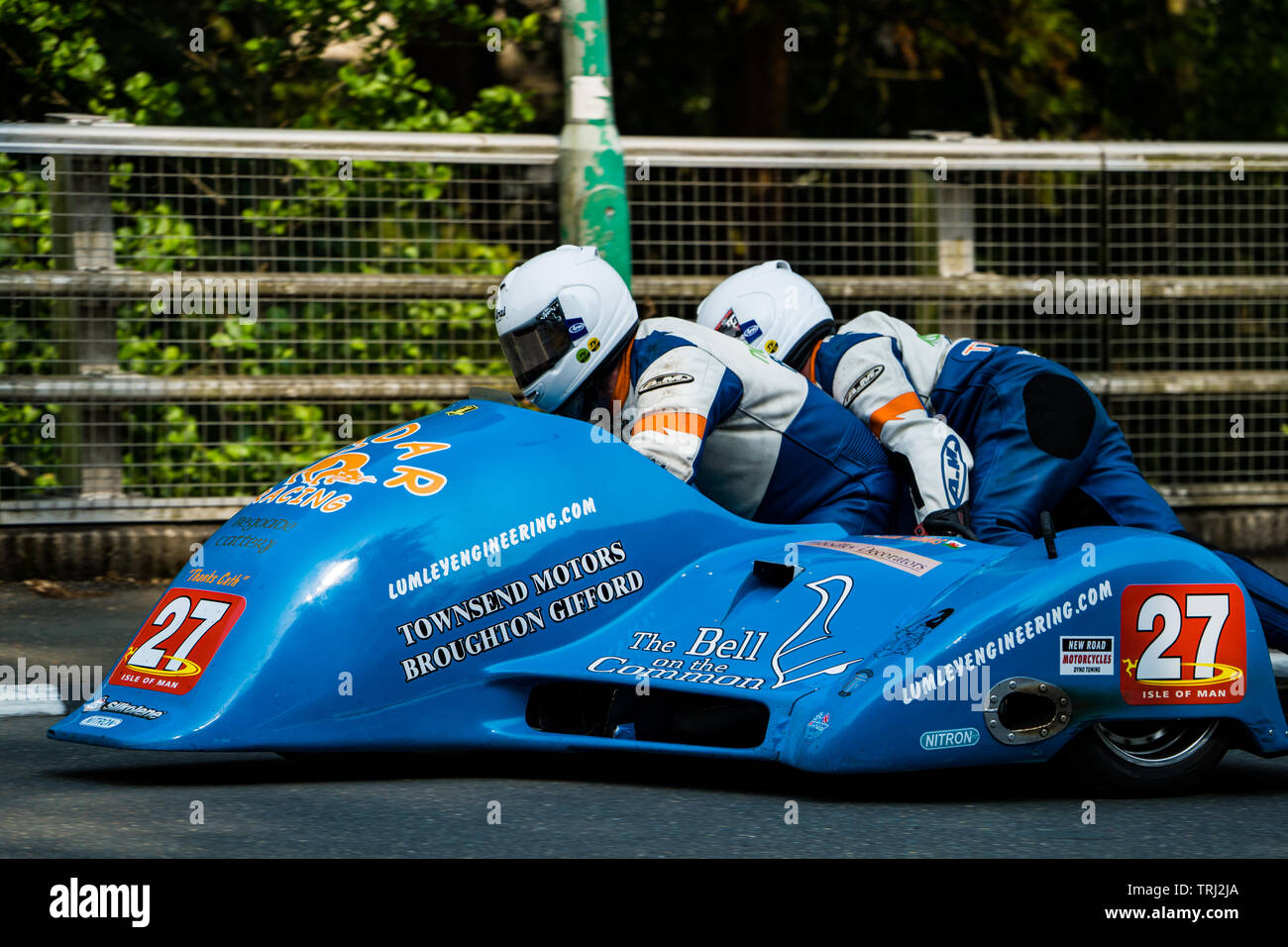 Motorcycle sidecar racers at the Isle of Man TT road race, 2019 Stock ...