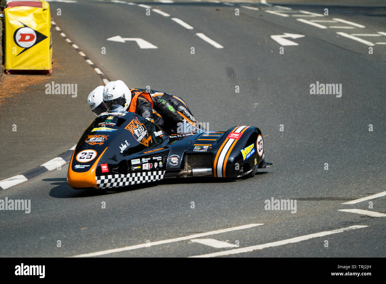 Motorcycle sidecar racers at the Isle of Man TT road race, 2019 Stock ...