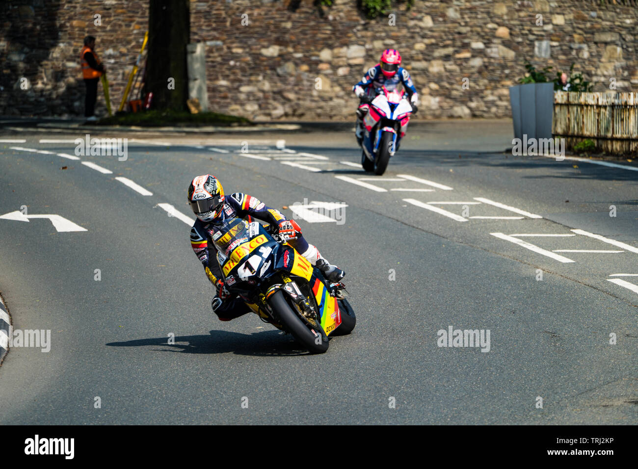 Motorcycle Racers At The Isle Of Man Tt Road Race 2019 Stock Photo Alamy Man Tt Road Race 2019 Stock Photo