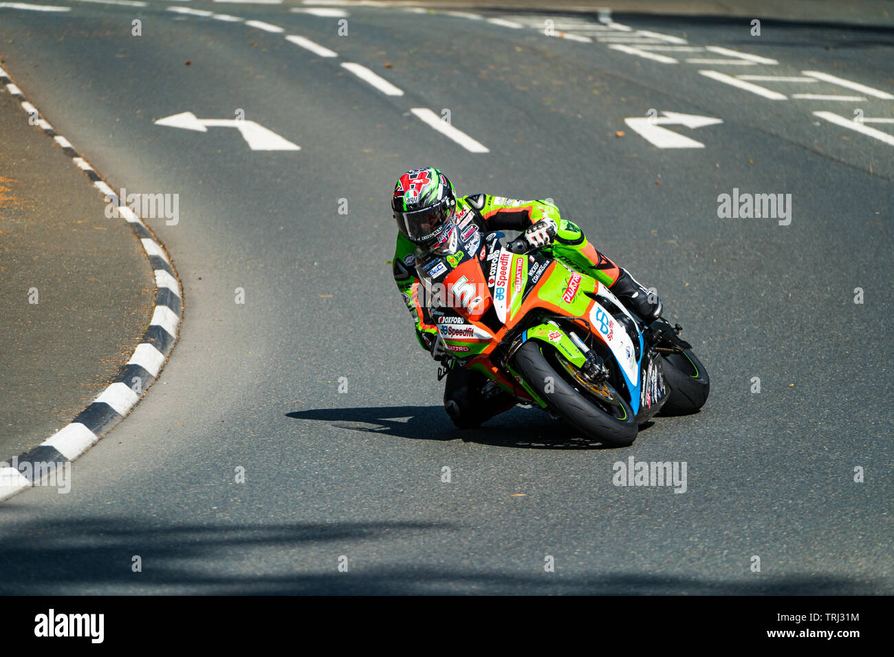 Motorcycle Racers At The Isle Of Man Tt Road Race 2019 Stock Photo Alamy Man Tt Road Race 2019 Stock Photo