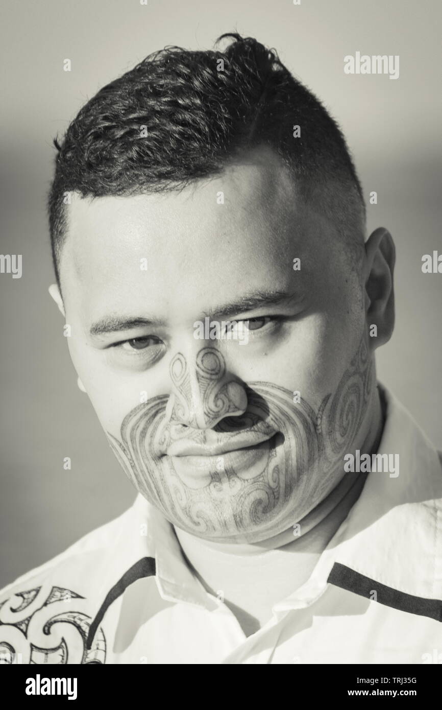 Portrait of a handsome young Maori Man Stock Photo