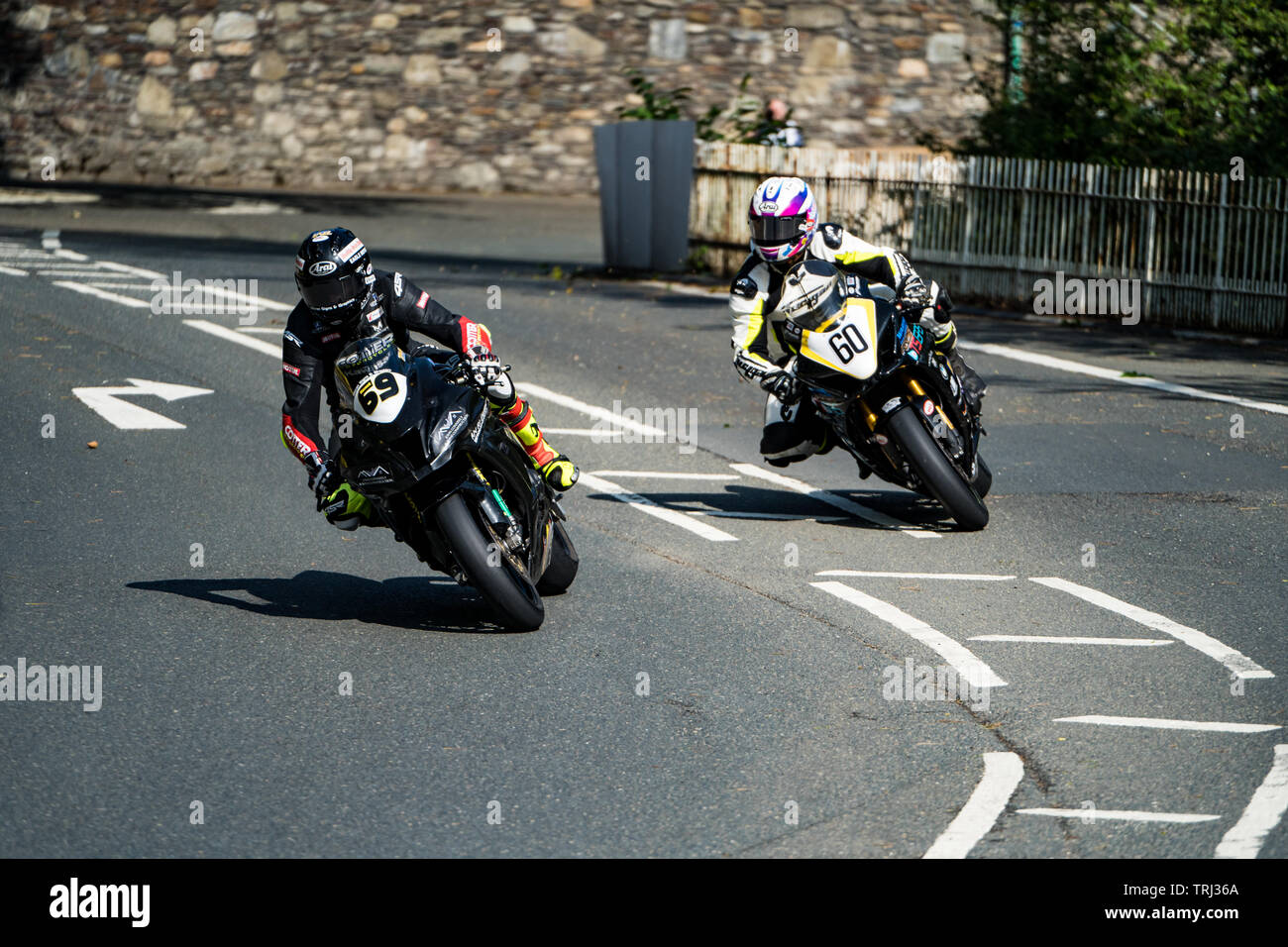 Motorcycle racers at the Isle of Man TT road race, 2019 Stock Photo - Alamy