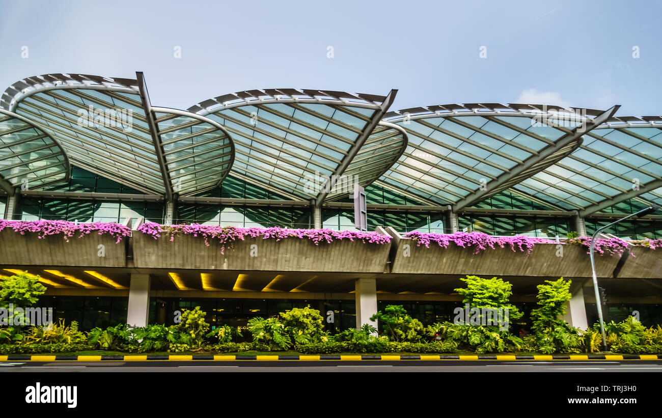 Singapore - May 18, 2019: Unique roof top design of Changi Airport Terminal 2, Singapore. Stock Photo