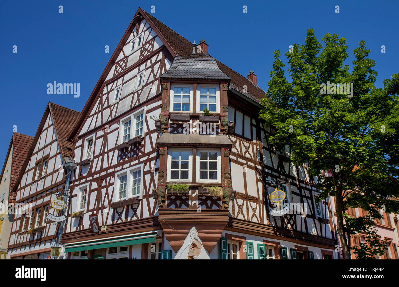 Half-timbered houses at market place, Annweiler am Trifels, Rhineland-Palatinate, Germany Stock Photo